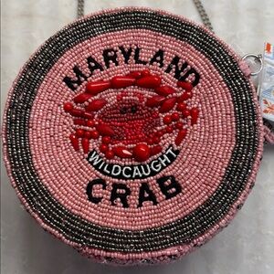NWT Made in India Beaded Maryland Crab Crossbody Bag - Pink & Red